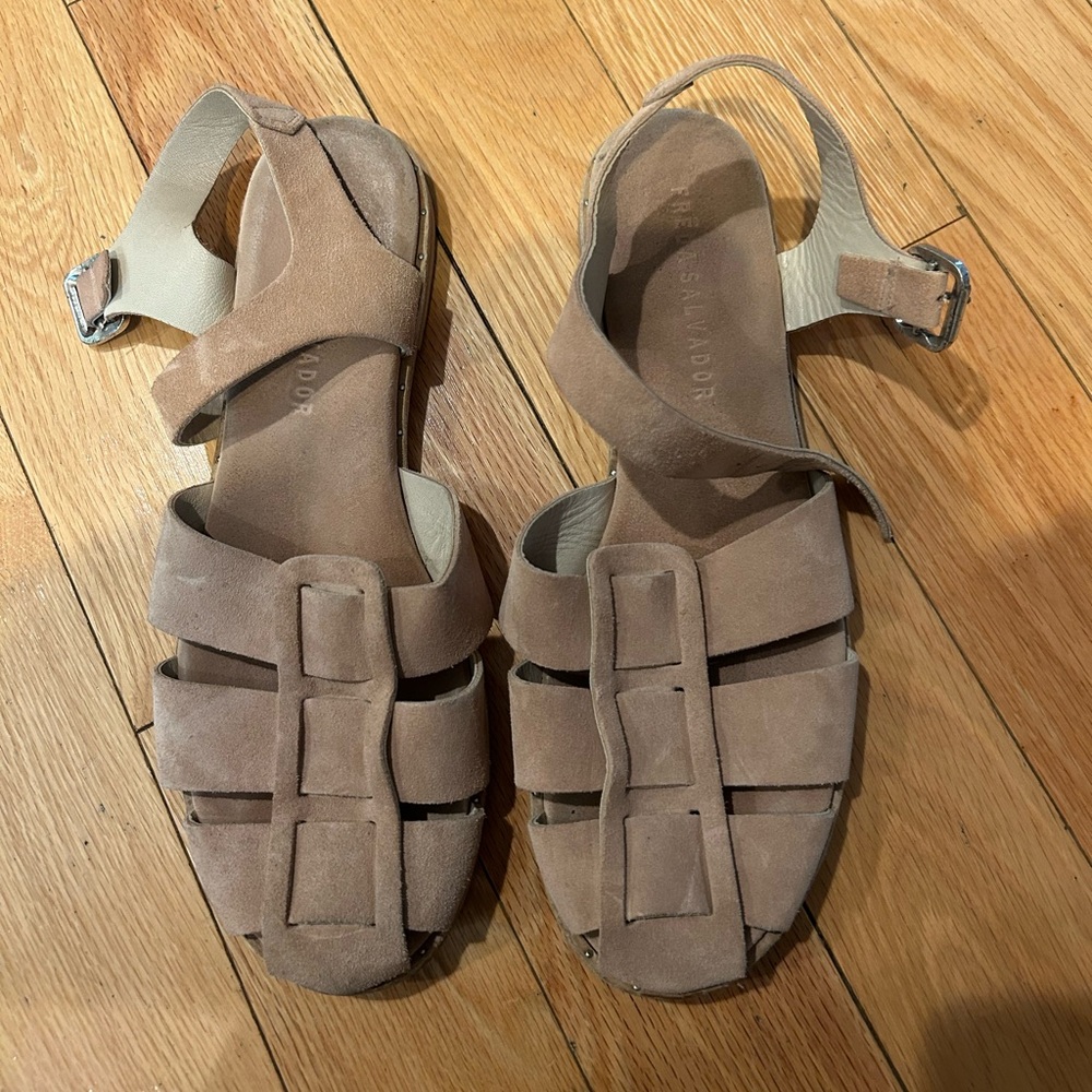 Freda Salvador Sera Fisherman Sandals Blush Suede Leather Boho Size 10